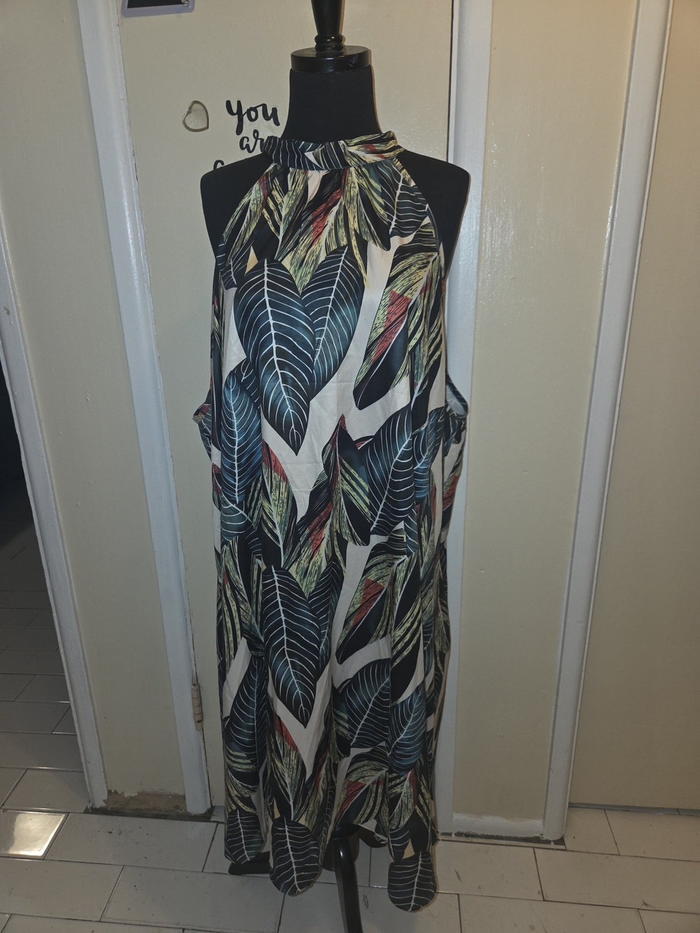 Tropical Halter Midi Dress in Multi-Leaf Print